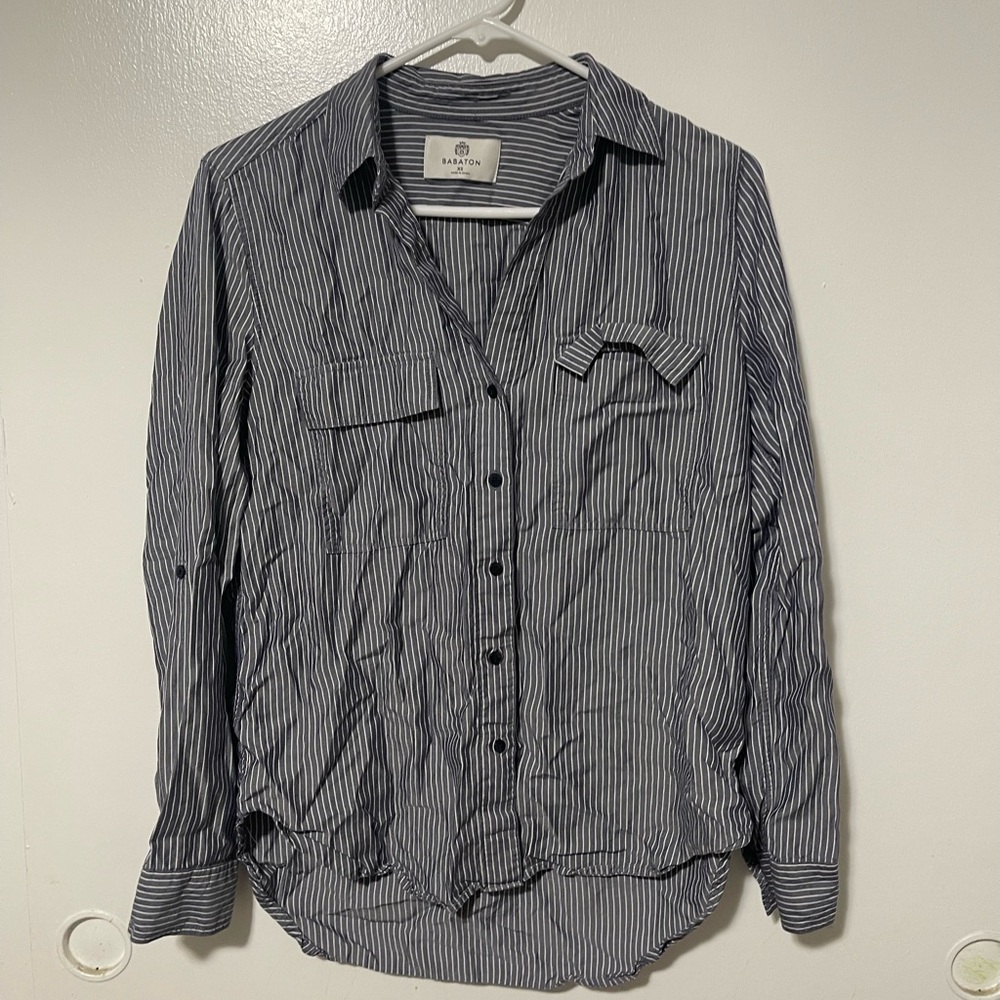 BABATON long sleeve top grey blue/ white stripe
Size XS 100% lyocell